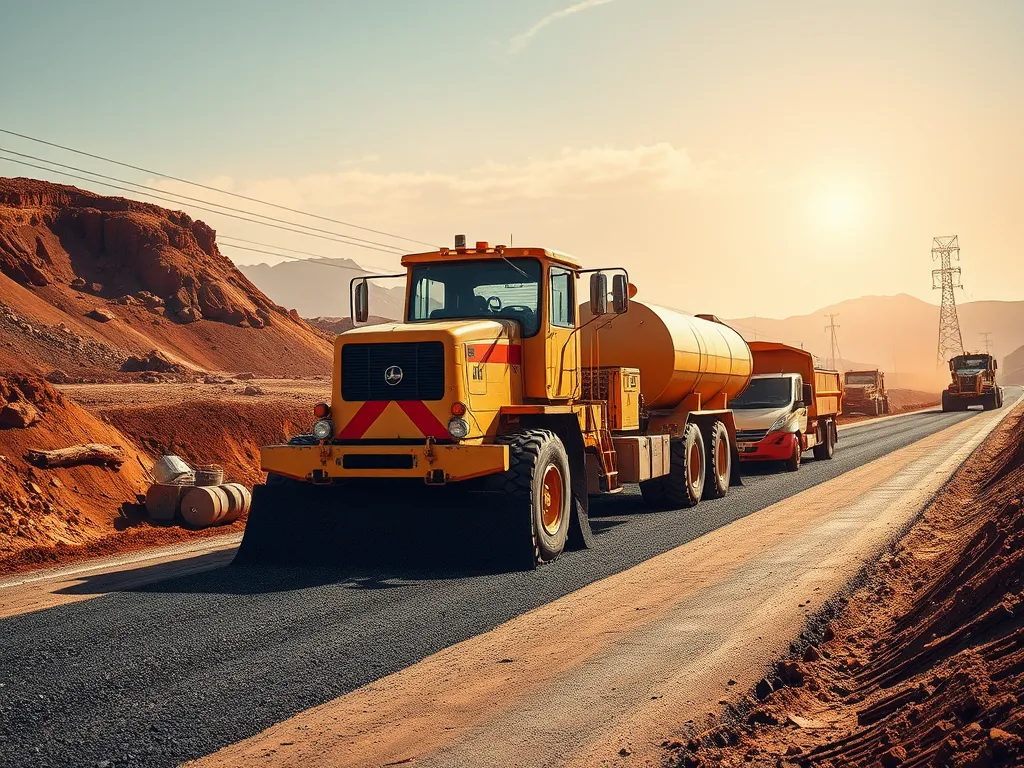 Heavy machinery working on asphalt road construction to enhance durability