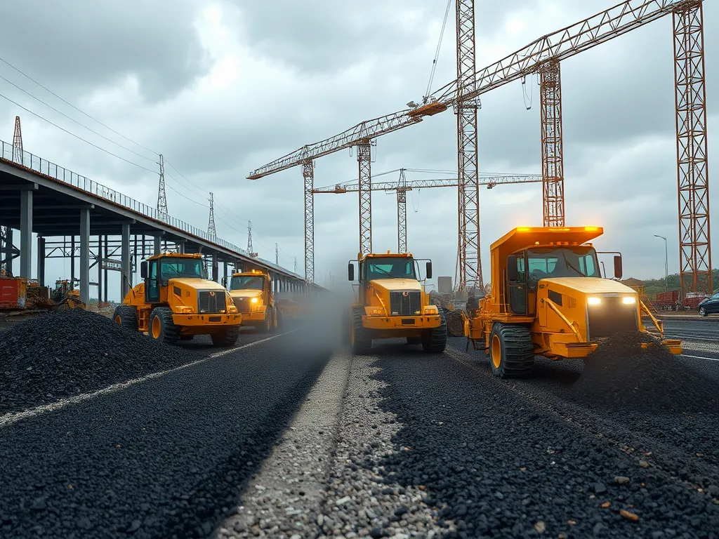 Construction site showing machinery working on asphalt durability enhancement