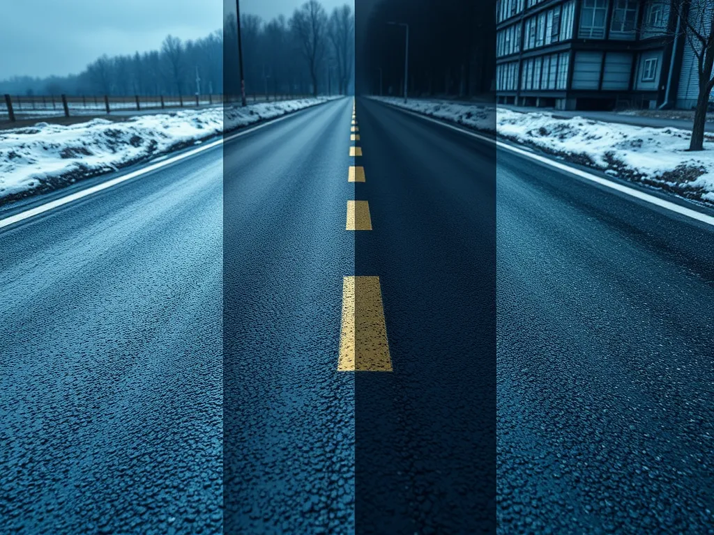 Close-up view of a durable asphalt road showcasing its smooth surface and road markings.