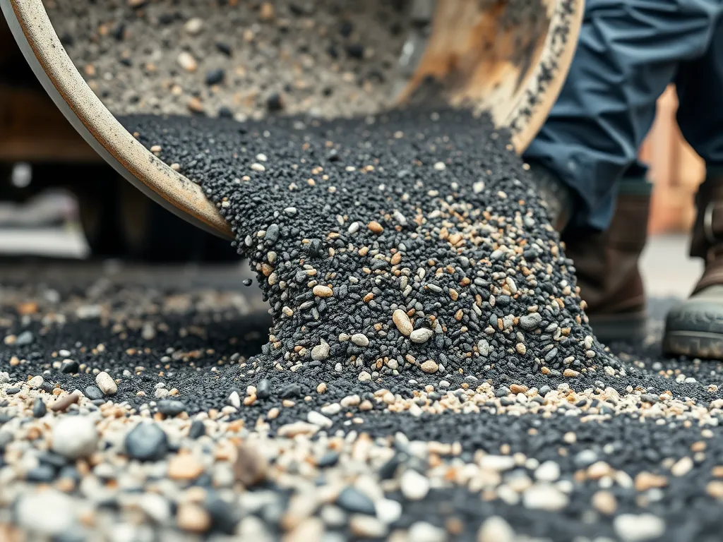 Asphalt emulsion being poured onto the surface for road construction.
