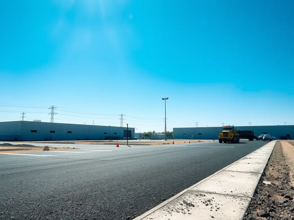 A newly paved asphalt surface showcasing energy efficiency in construction.
