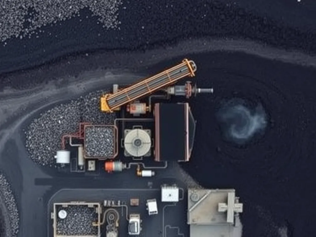Aerial view of asphalt production site showcasing energy-efficient processes and materials.