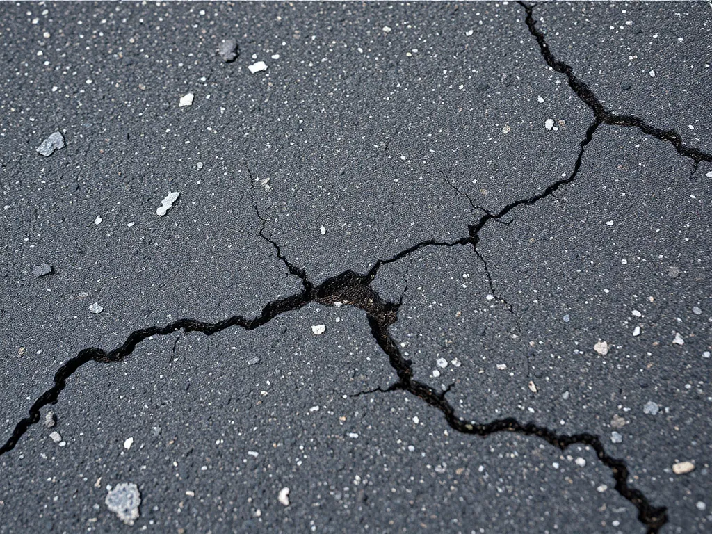 Cracked asphalt indicative of asphalt failure signs requiring repair options.