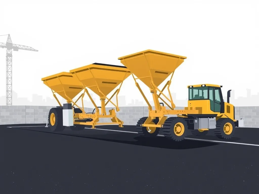 Heavy machinery used for applying different types of asphalt fillers in construction.