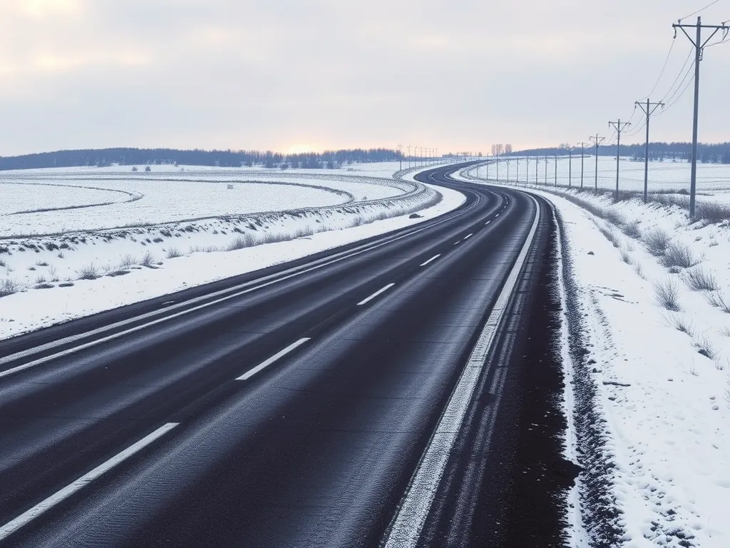 Asphalt road in winter showcasing the effects of heating on longevity and durability