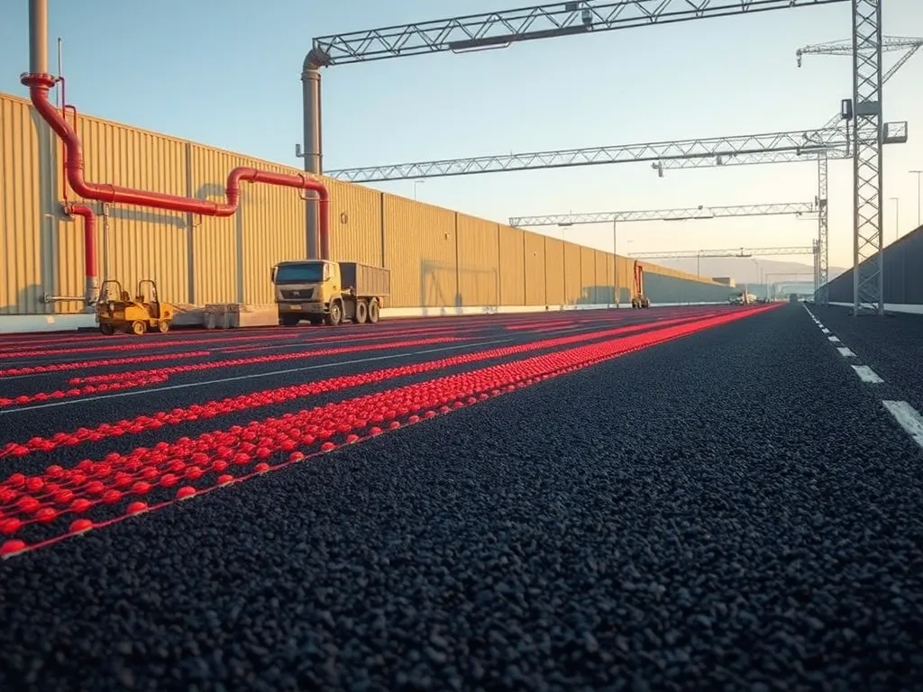 A view of asphalt heating methods used in life cycle assessment, showcasing the road being heated.