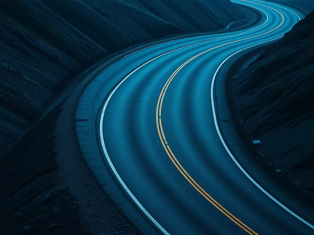 Curved road with asphalt highlighting its impact on driver behavior