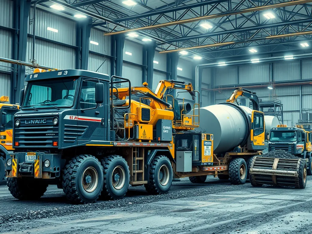 Heavy machinery used for inspecting asphalt surfaces in a maintenance facility