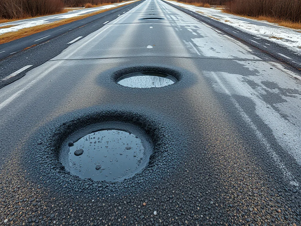 Close-up view of potholes on asphalt surface, crucial for asphalt inspection.