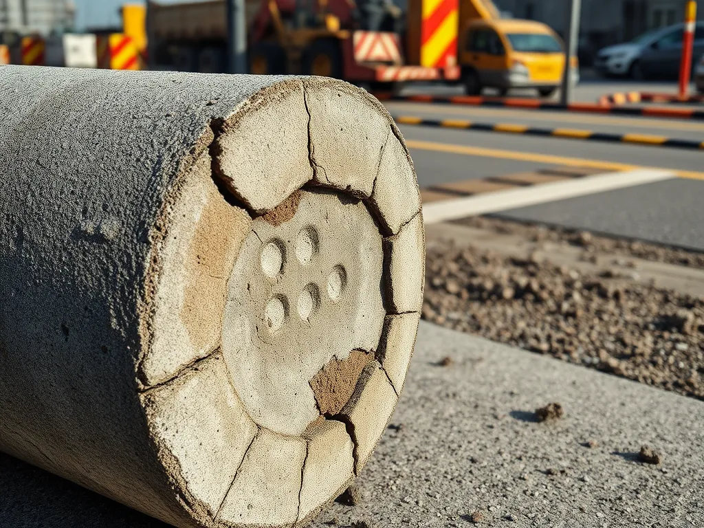 Image of a damaged asphalt core sample highlighting the importance of regulatory standards for asphalt installation.