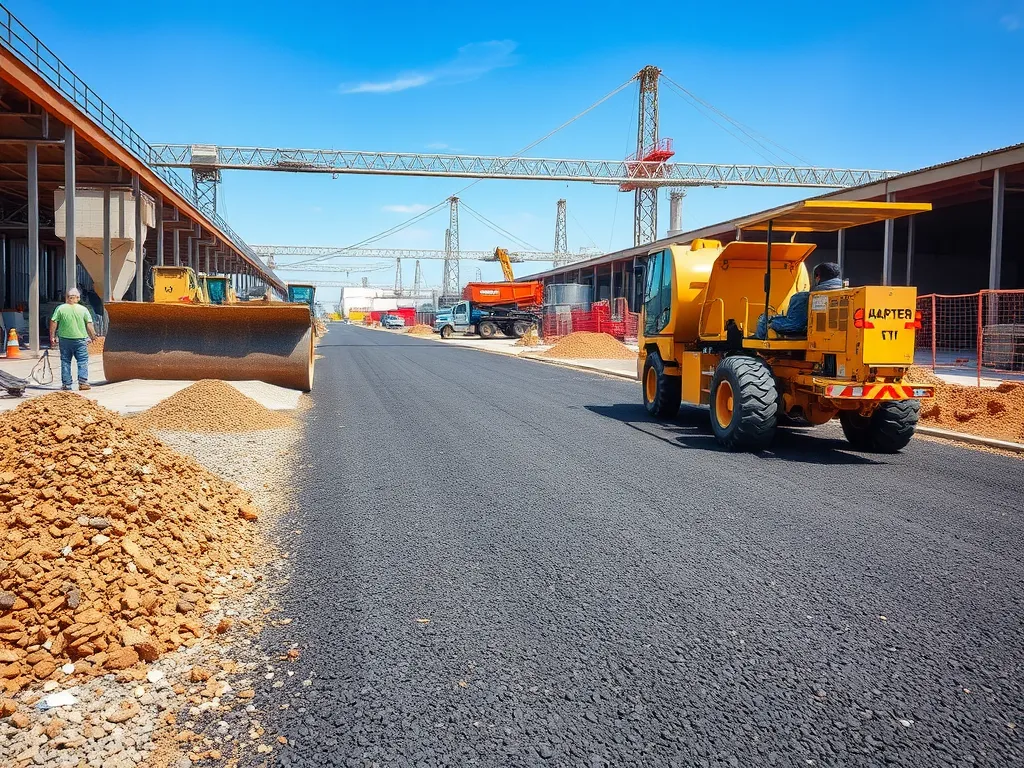 Construction site showing asphalt paving, essential for assessing the financial viability of asphalt investments