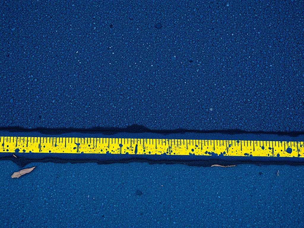 A close-up view of asphalt with a measuring tape, showcasing the significance of layering for durability.