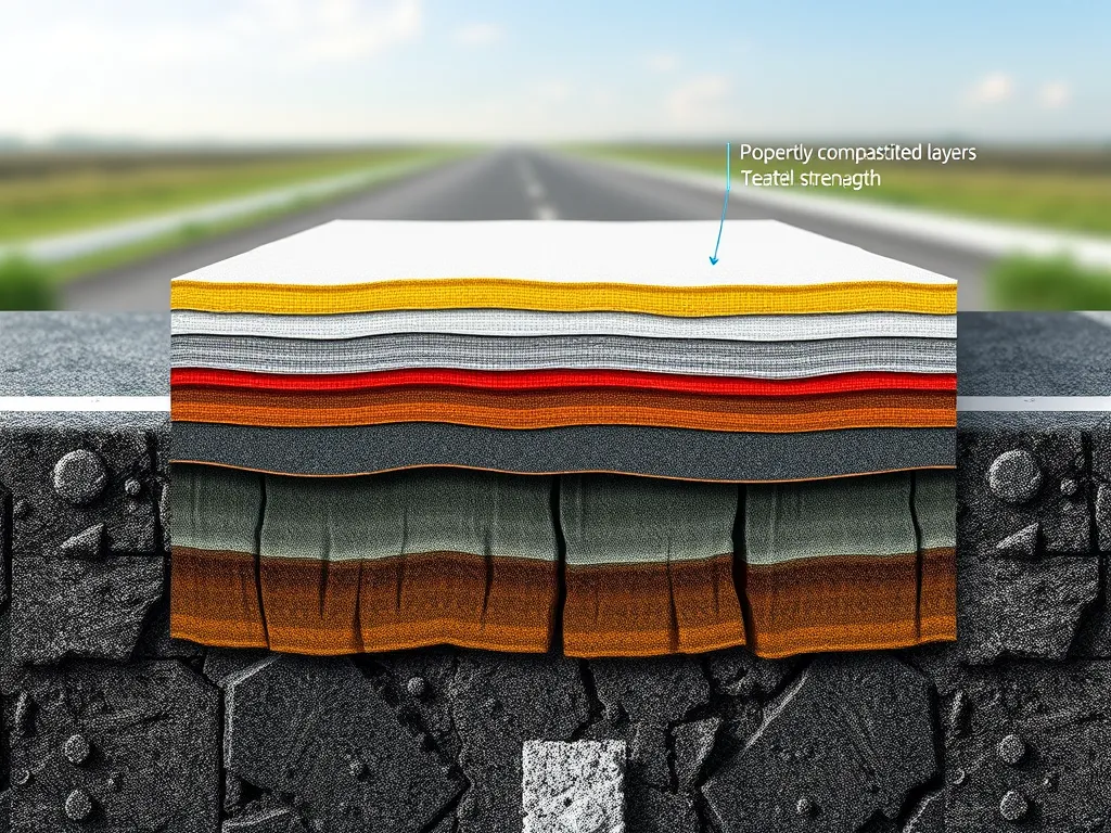 Illustration showing properly compacted layers in asphalt for enhanced durability.