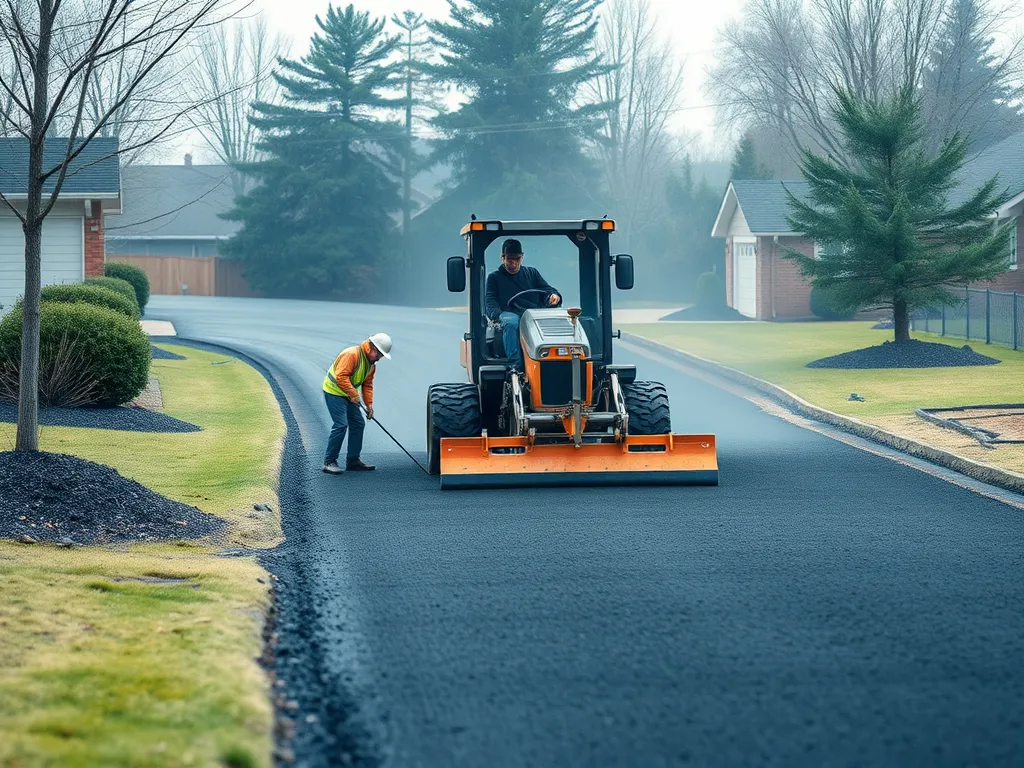 Worker grading the surface before asphalt laying for smooth finish