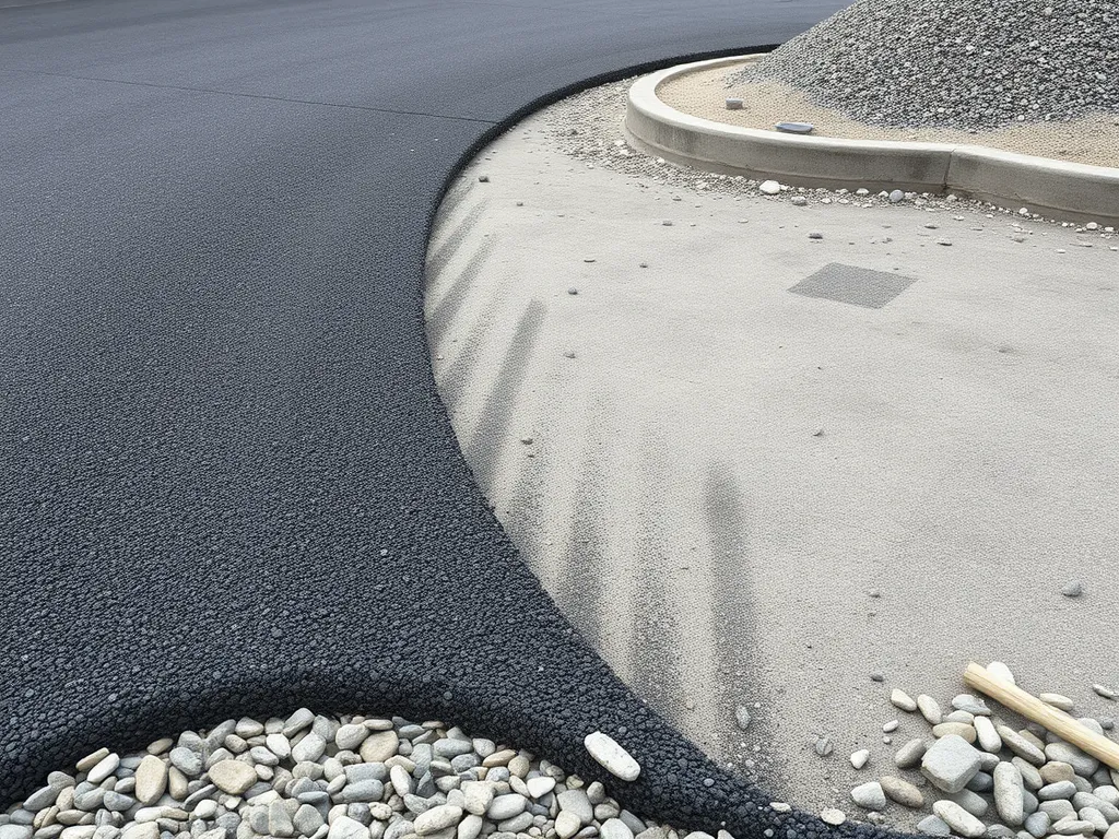 Graded surface in preparation for asphalt laying showing smooth transition and gravel.