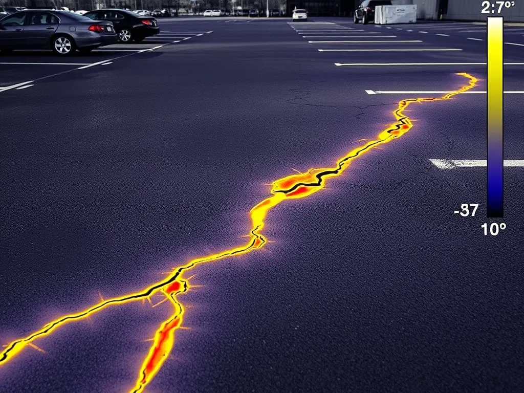 Cracked asphalt surface showing lifespan differences between residential and commercial areas