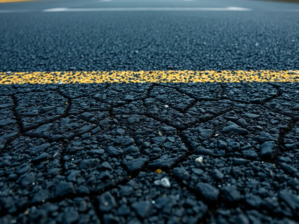 Close-up view of cracked asphalt surface illustrating key factors affecting asphalt lifespan.