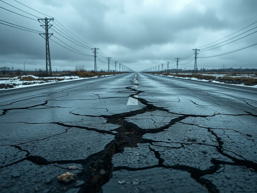 Image showing cracked asphalt road, highlighting factors that affect asphalt lifespan.