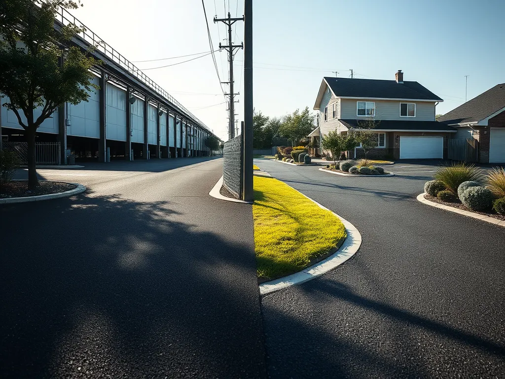 Comparison of residential and commercial asphalt surfaces illustrating lifespan differences.