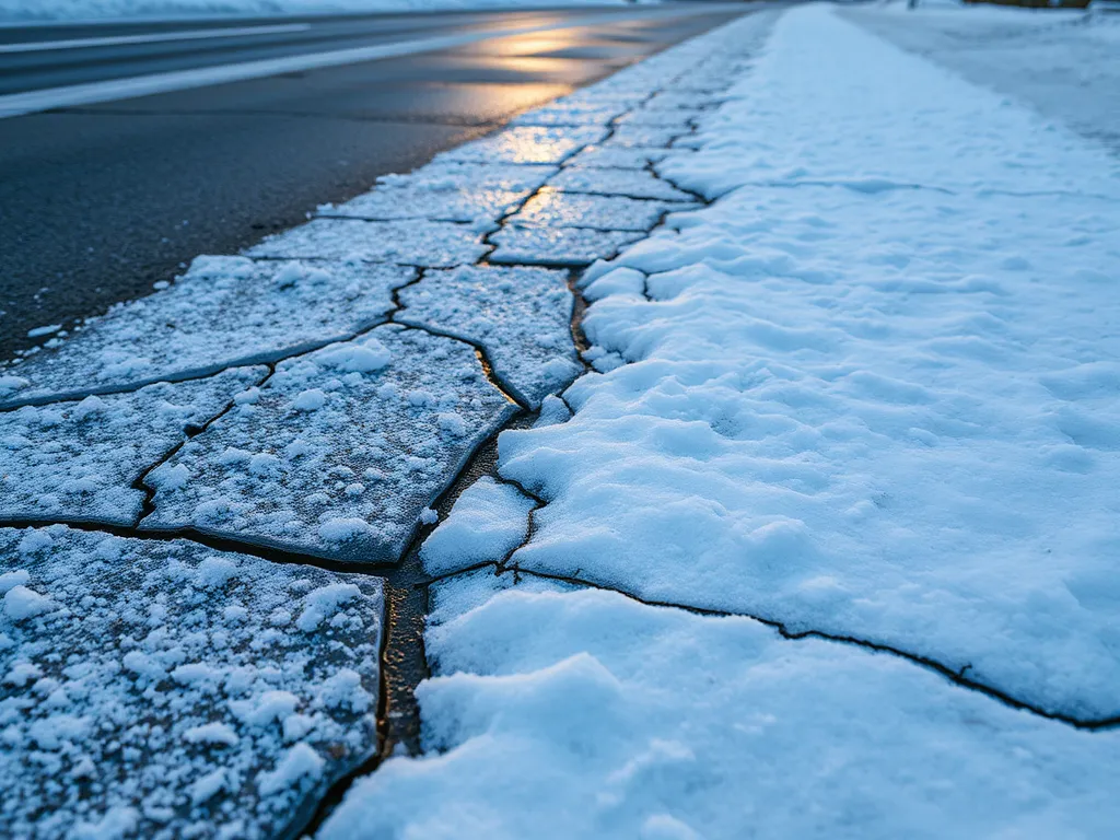 Cracked asphalt road beside snow highlighting the need for asphalt lifespan extension techniques