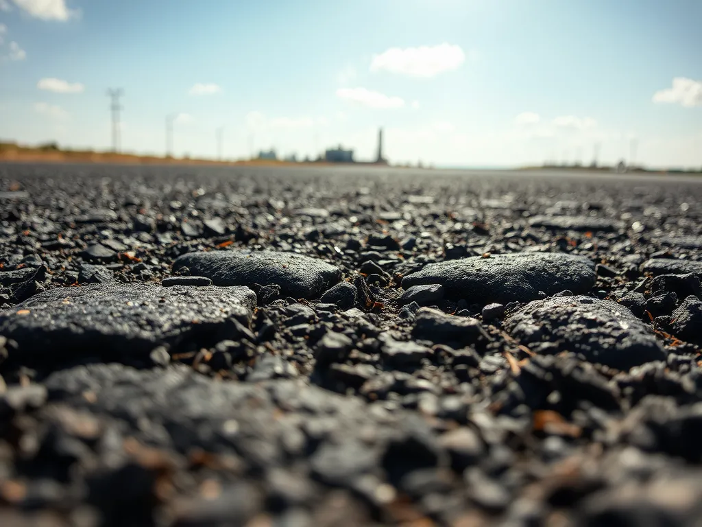 Close-up view of asphalt showing its texture, related to whether asphalt is a liquid.