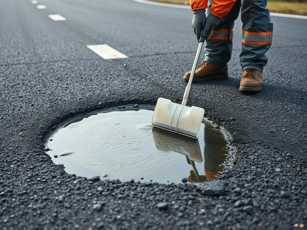 Worker applying sealant to maintain asphalt quality