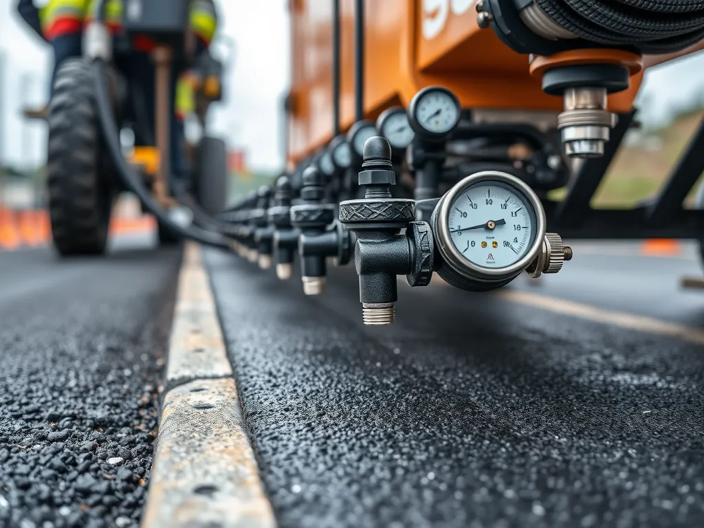 Pressure gauge and asphalt maintenance equipment demonstrating best practices for asphalt quality maintenance