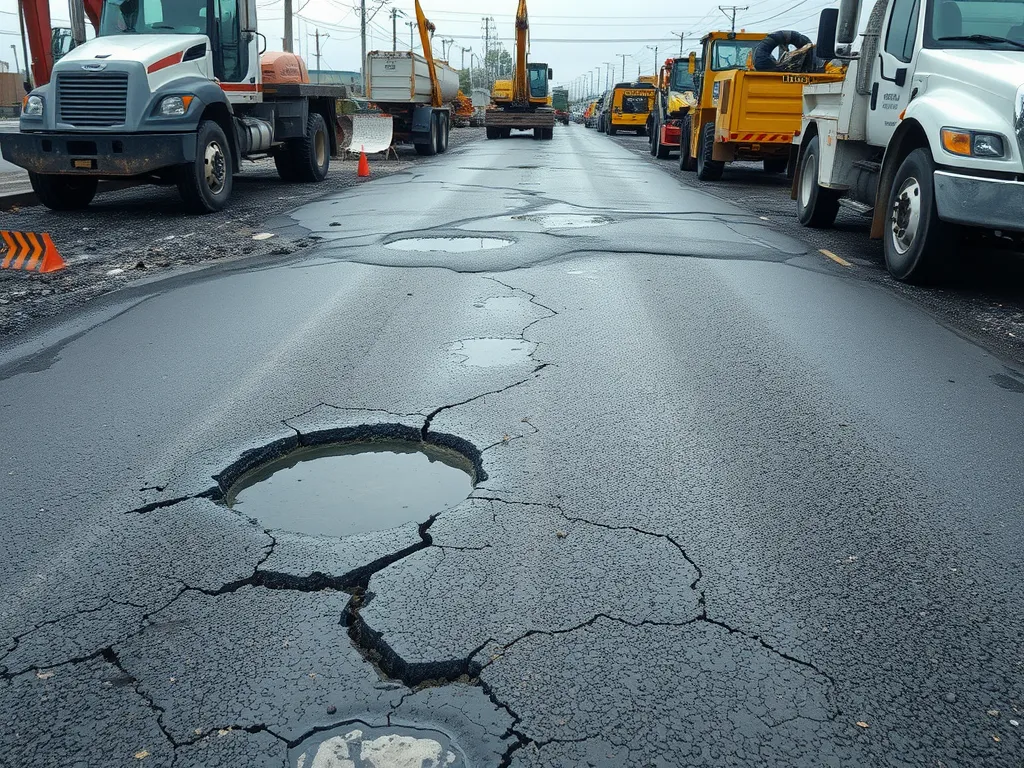 Pavement cracks and potholes highlighting challenges in asphalt maintenance