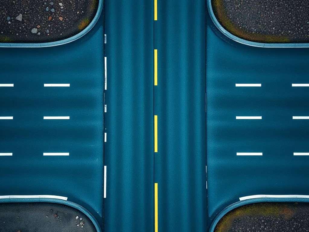 Aerial view of intersecting asphalt roads showcasing the importance of regular asphalt maintenance.
