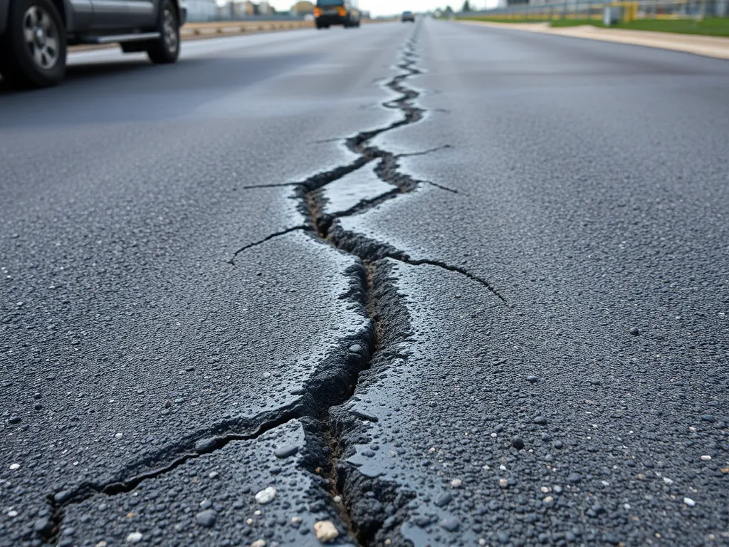 Cracked asphalt pavement highlighting the importance of maintenance for performance.