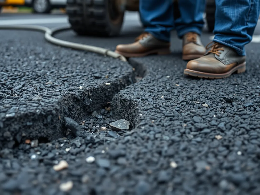 Close-up of cracked asphalt showing the need for maintenance strategies