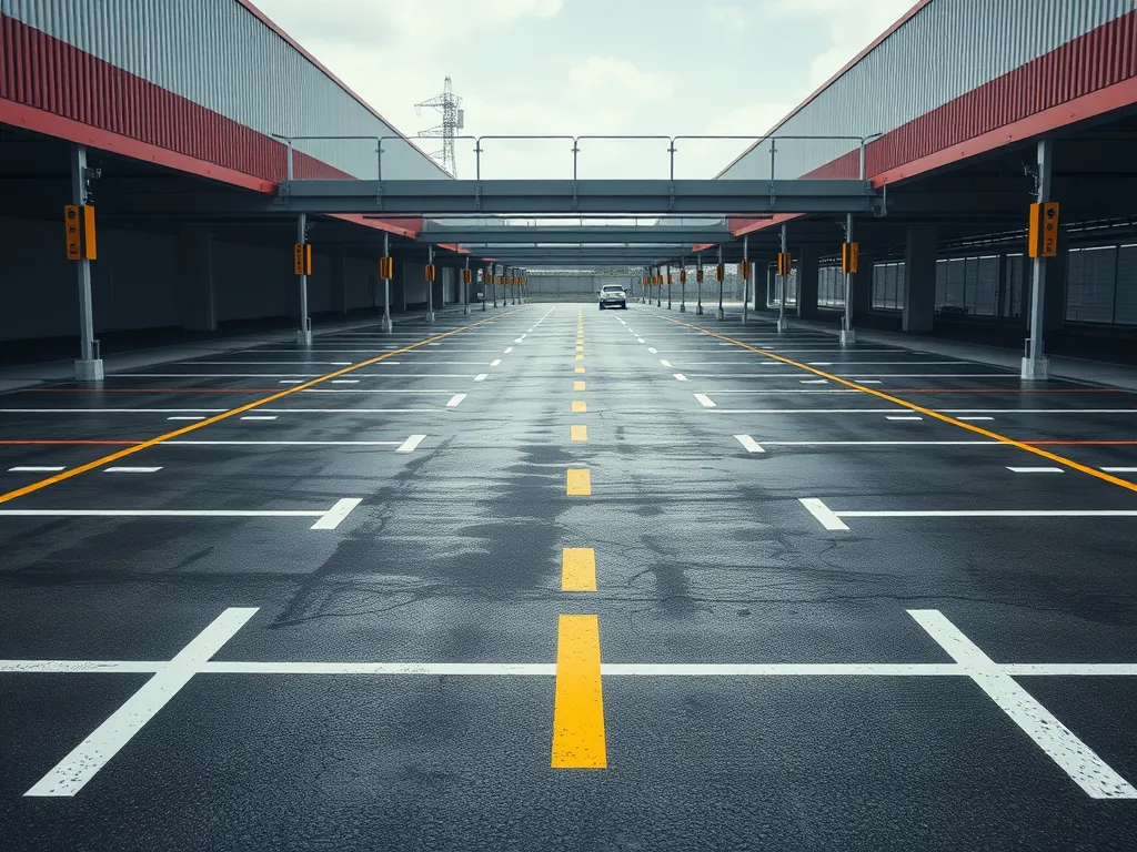 Image showing freshly marked asphalt parking lot with clear outlines and stripes for proper asphalt project management.