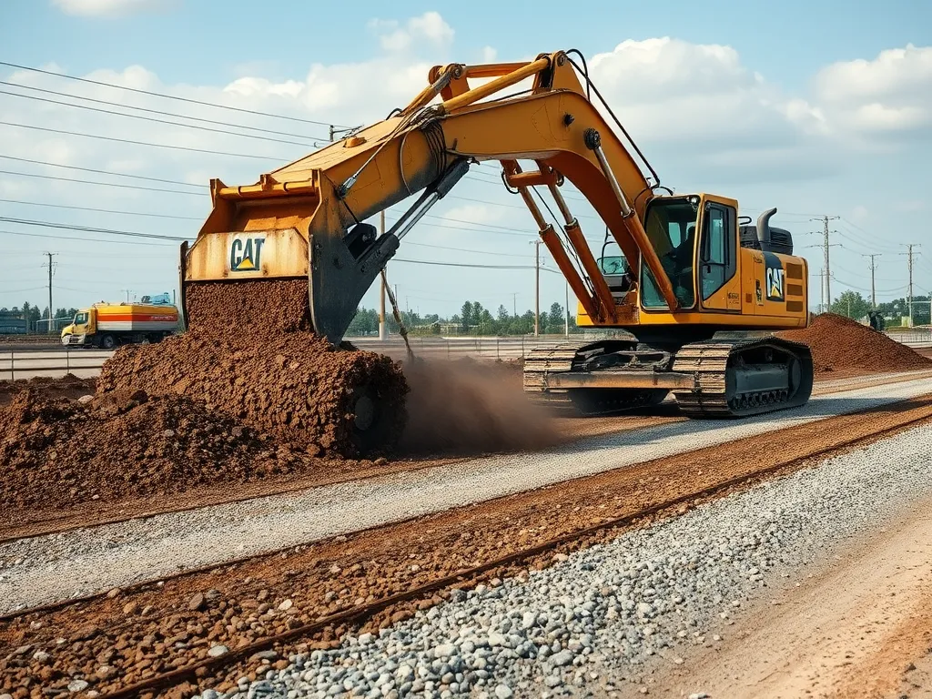 Excavator performing asphalt milling and reclaiming on a road surface.