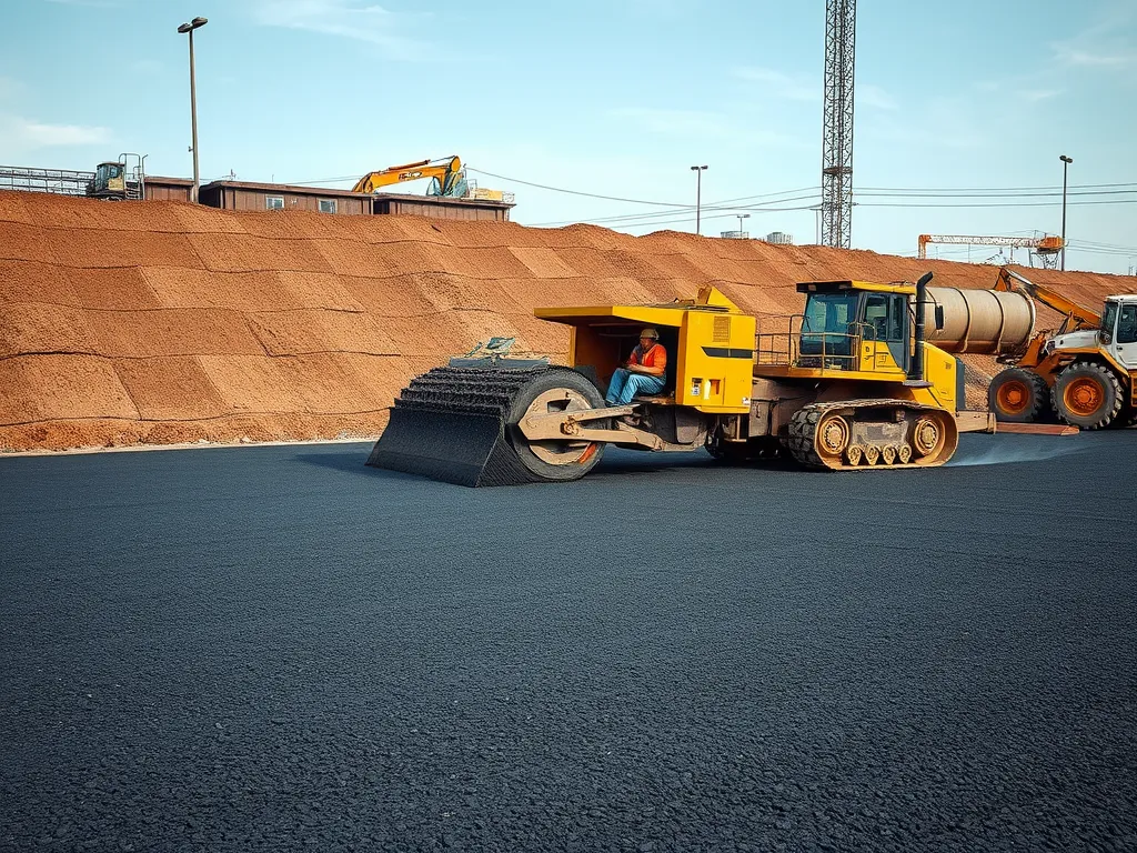 Heavy machinery performing asphalt milling and reclaiming on a construction site