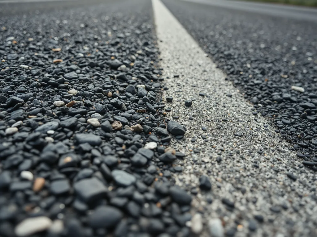Close-up view of asphalt pavement showcasing the aggregates and mix design that contribute to its lifespan.