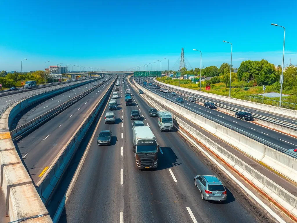 Vehicles on a highway illustrating the impact of asphalt mix design on road lifespan.