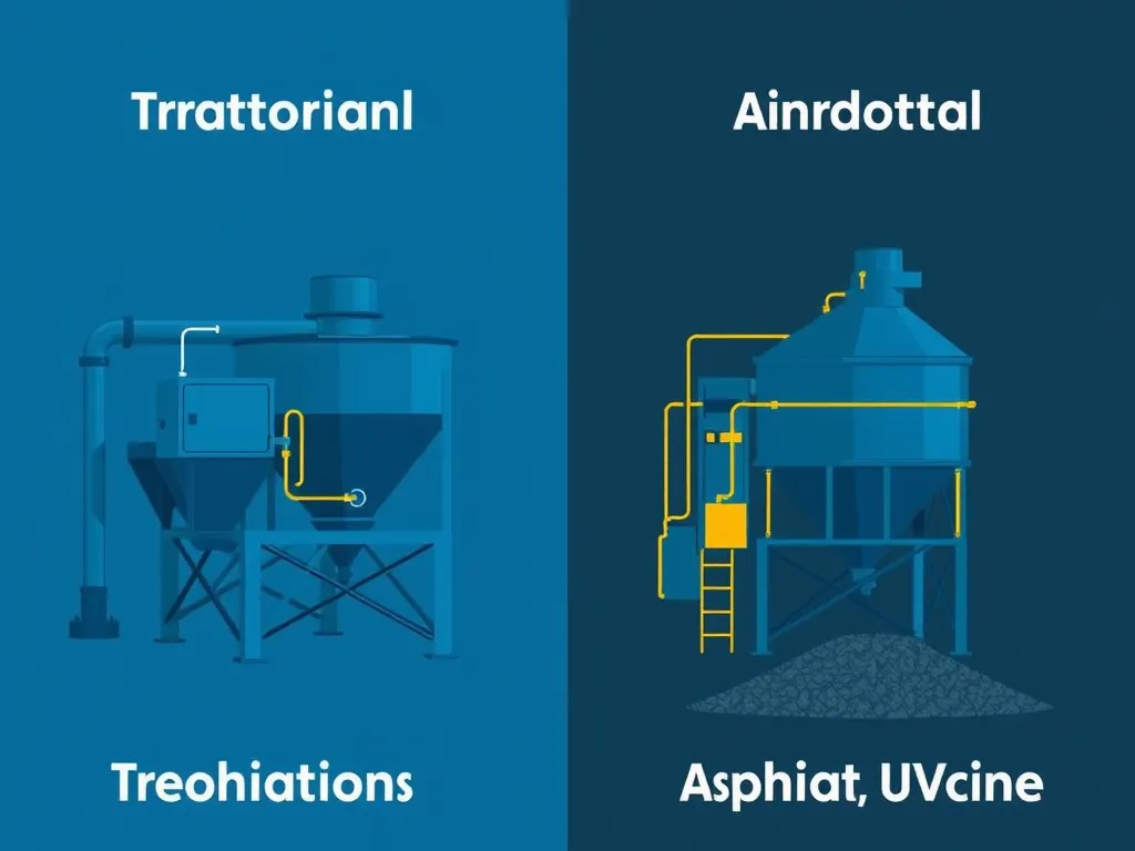 Diagram illustrating different asphalt mix production methods: Trratorialn and Aindottal.
