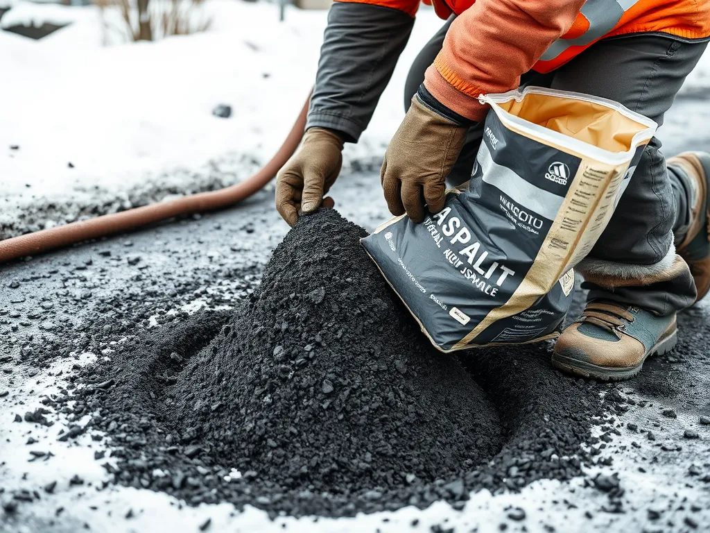 A worker handling asphalt mix for construction, highlighting guidelines for selecting the right asphalt mix.