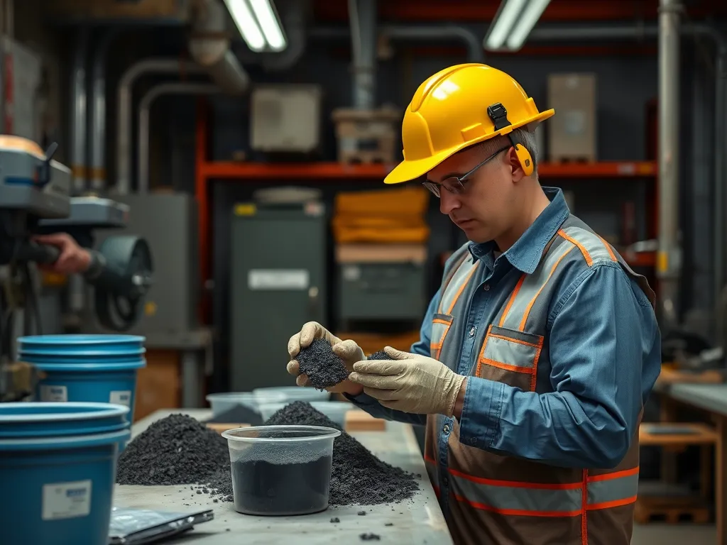 Worker Analyzing Asphalt Mix for Construction Project