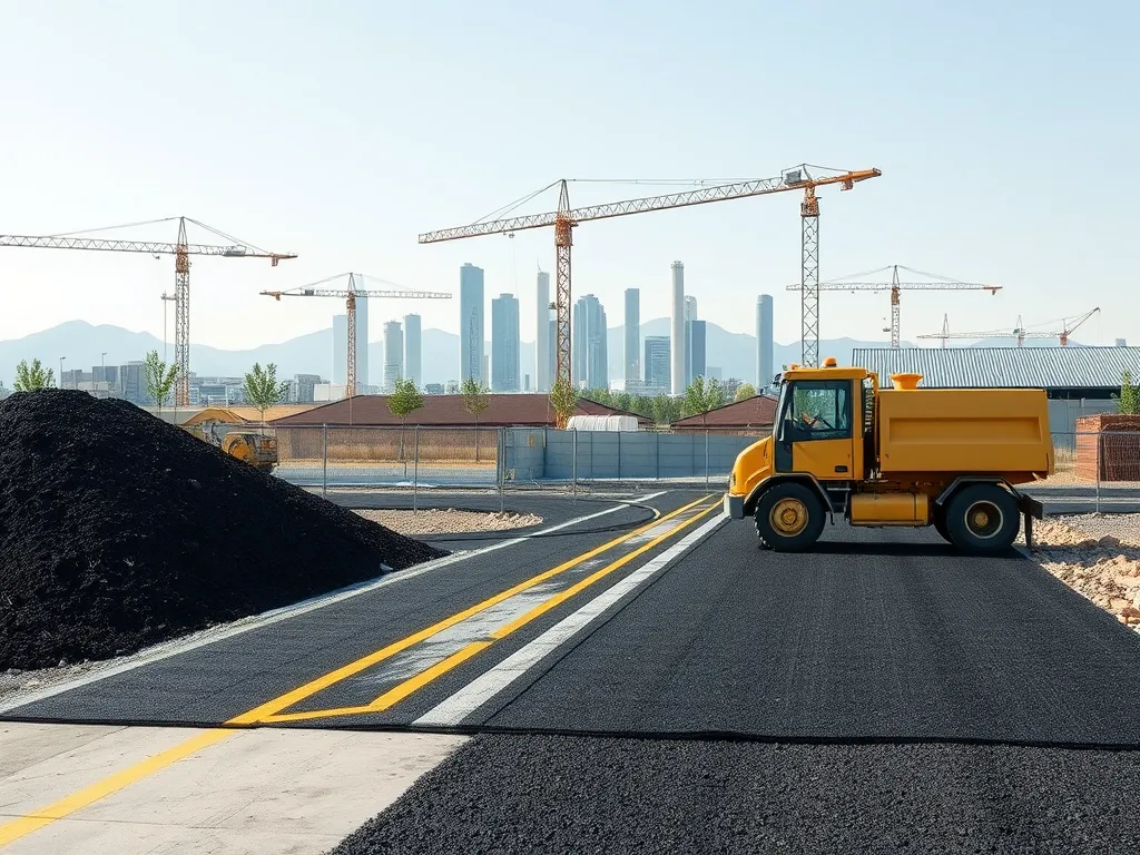 Dump truck on freshly laid asphalt, highlighting the impact of moisture on asphalt degradation