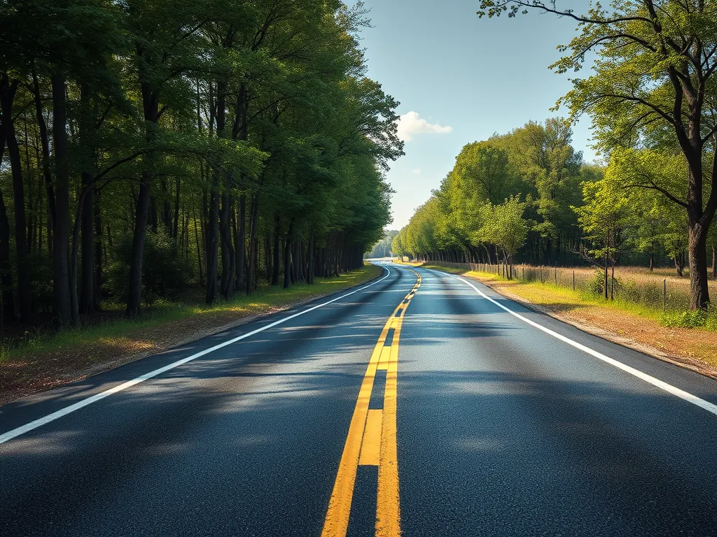 Asphalt road for noise level measurement techniques, showcasing road surface characteristics