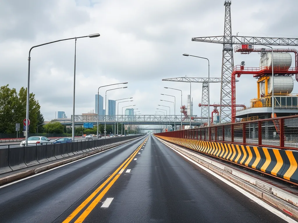 A view of an empty asphalt road showcasing urban infrastructure and traffic conditions, related to asphalt noise pollution research.