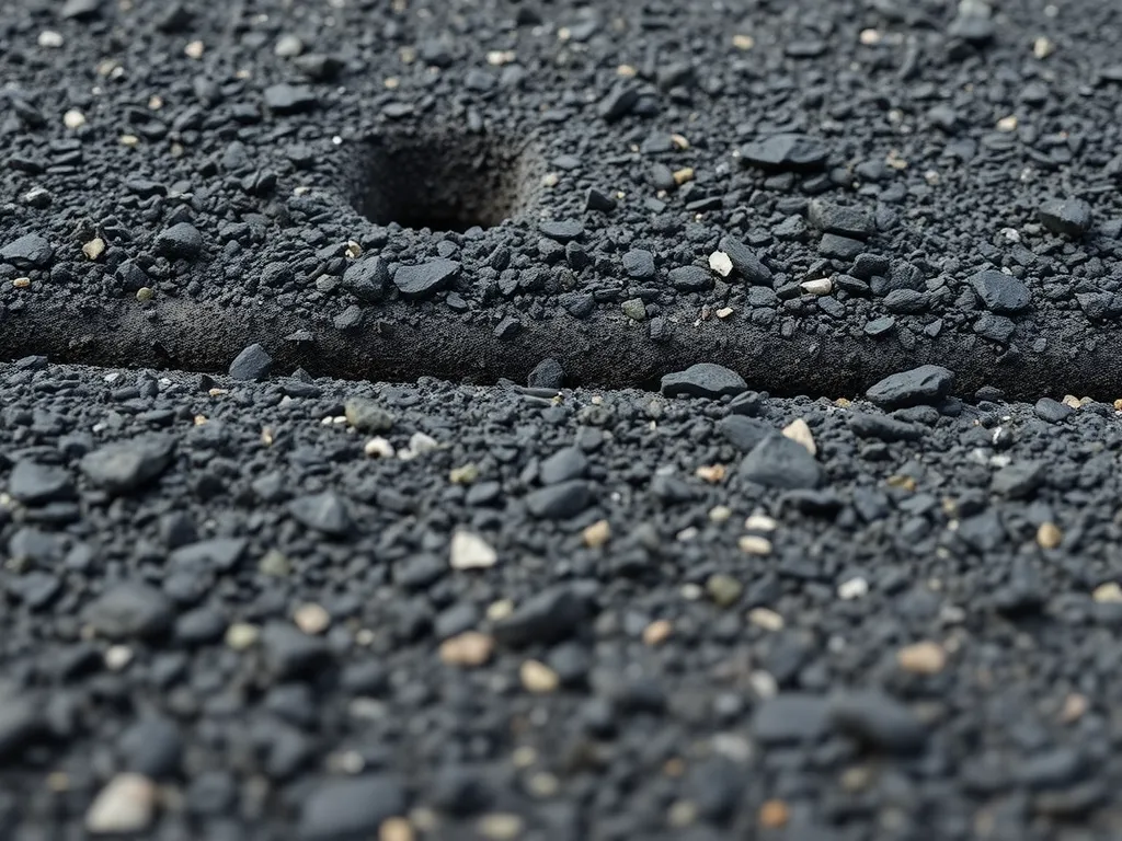 Close-up view of asphalt surface highlighting texture relevant to asphalt noise pollution research