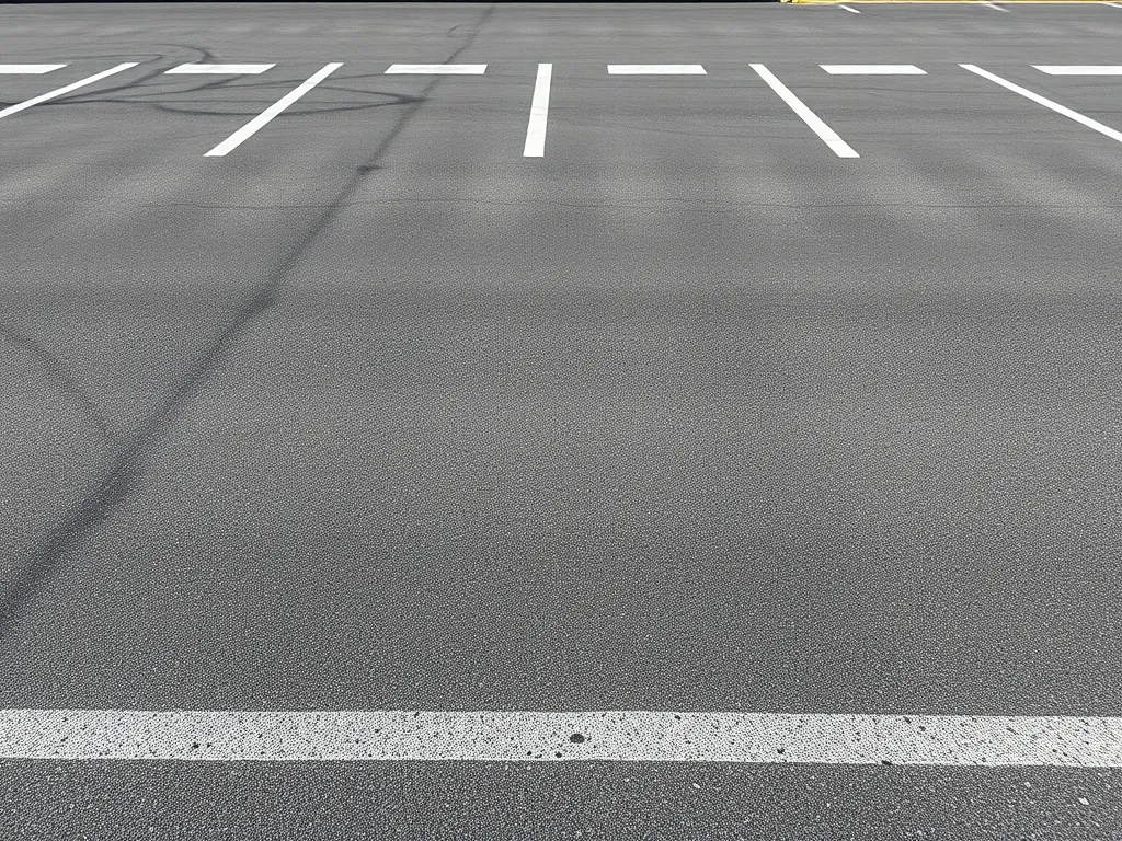 An asphalt parking lot with clear white parking lines, showcasing a common use of asphalt.