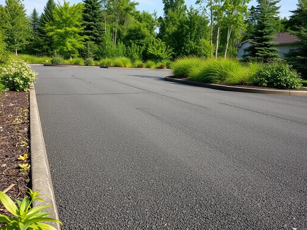 Well-maintained asphalt path surrounded by greenery showcasing the advantages of asphalt walkways.