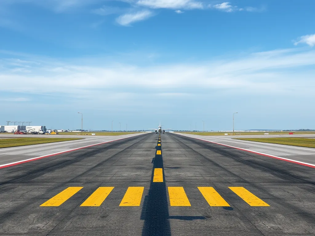 A clear view of an asphalt runway with yellow markings, illustrating well-maintained pavement preservation techniques.