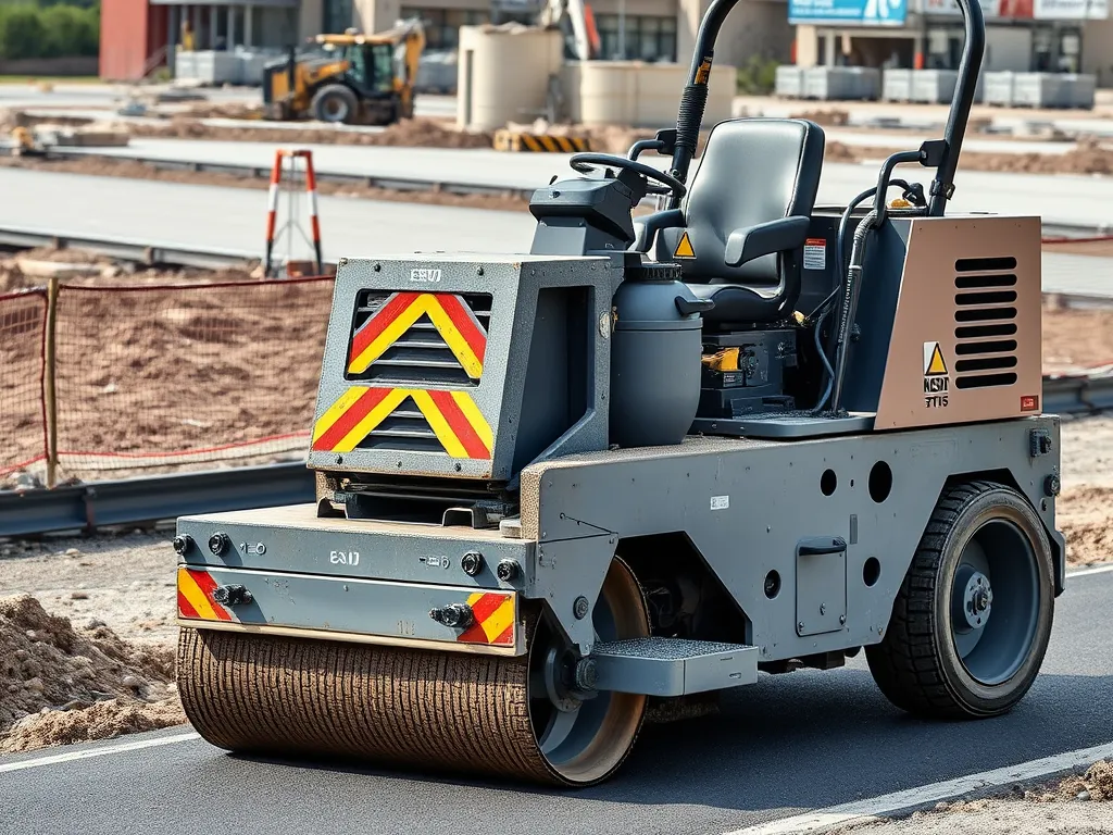 A modern asphalt paver working on a construction site, ideal for efficient paving.