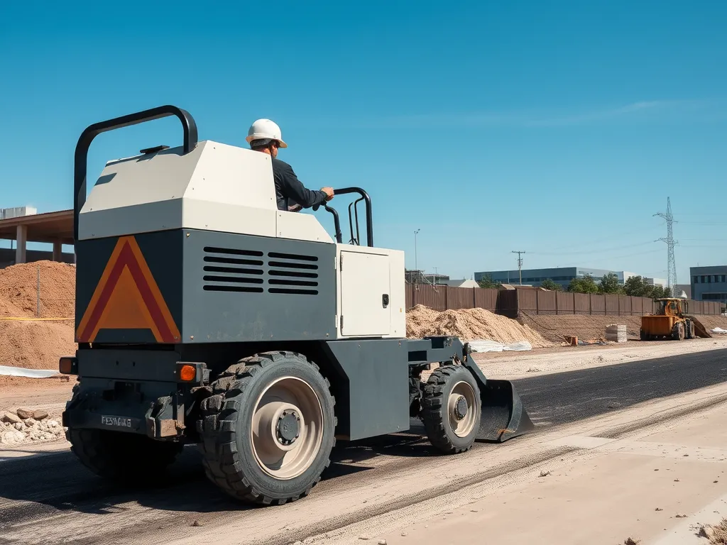 A professional operating an asphalt paver on a construction site for paving projects.