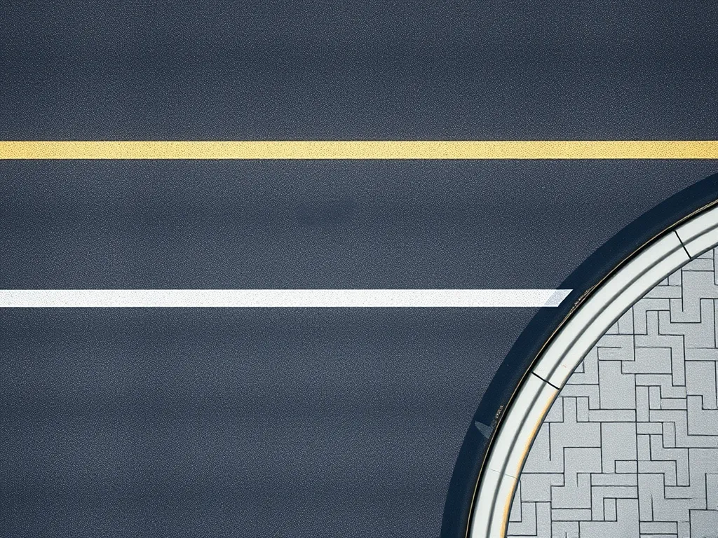 Close-up of asphalt paving with distinct lane markings, relevant to asphalt paving permits and regulations.