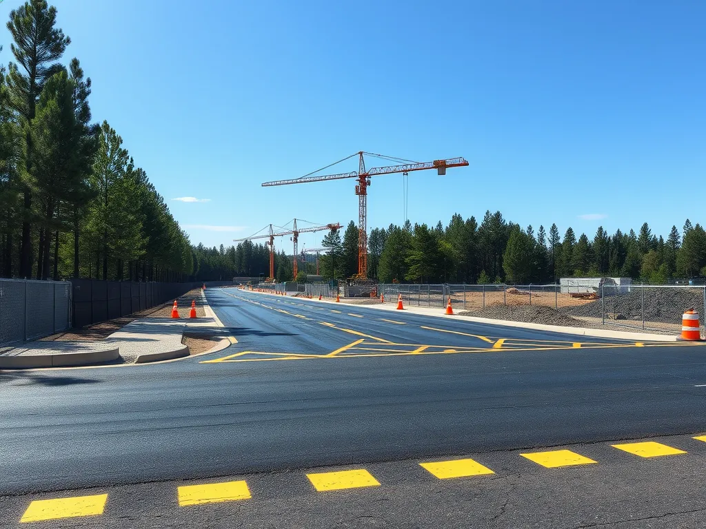 Asphalt paving construction site highlighting necessary permits and regulations.